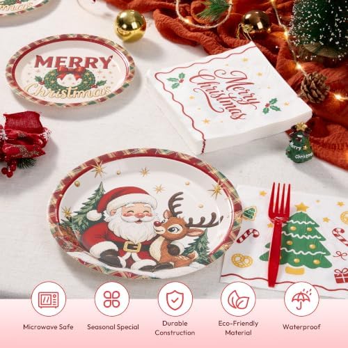Goodluck 200 PCS Christmas Paper Plates (9in & 7in) and Napkins Party Set - Image 3