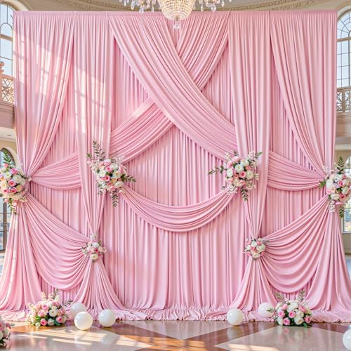 40x10FT Backdrop Curtains with Rod Pockets - Wrinkle Free Photo Stage Backdrop 8 Panels Curtains Drapes for Photography Wedding Party Baby Shower Decorations (Pink) - Image 2