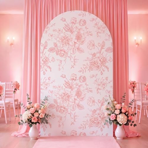 Tegeme Floral Arch Cover 7.2ft Pink Stretchy Spandex for Wedding - Image 3