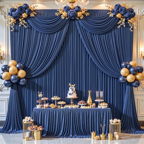 24ftx10ft Wrinkle Free Navy Blue Backdrop Curtain - 10 Feet Photography Backdrop Drapes, Silky Polyester Back Drop Cloth for Wedding Baby Shower Balloon Arch Background - Image 3