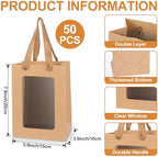 mekueeex 50 Pieces Paper Gift Bag with Transparent Clear Window 7.9 x 5.9 x 3.9 Inch Kraft Bags with Handles for Bridal Baby Shower Graduate Father Day Birthday Party Supplies(Brown) - Image 2