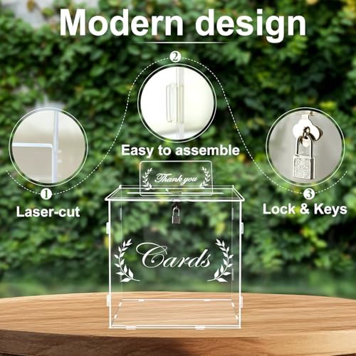 OurWarm Clear Card Boxes with Lock - Gift Card Box Money Box Holder for Reception, Anniversary, Shower, Rustic Wedding Decorations, Birthday, Graduation - Image 4