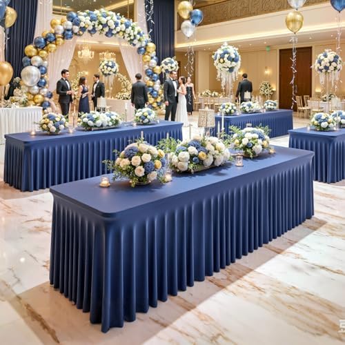 6 Pack Navy Blue Table Cloth for 6 Foot Rectangle Tables Spandex Fitted Tablecloth 6ft Stretch Table Covers Skirt Navy Blue Banquet Tablecloths Wrinkle Free Tablecloth for Party Wedding Birthday Event - Image 3