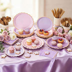 Mimorou 338 Pcs Purple Plates Napkins Cups Flatware Set - Image 2