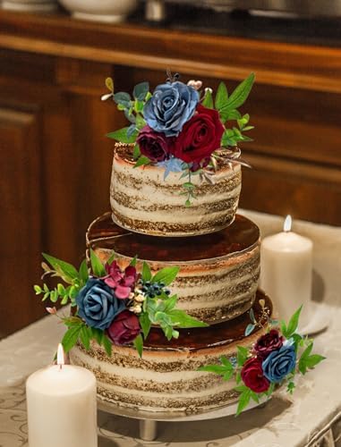 CherishedMoments 3Pcs Pre-Made Cake Flowers,Burgundy Wedding Cake Decor - Image 3