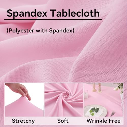 NSSONBEN 6 pk Baby Pink Spandex Tablecloth 6ft with Ruffle Table Skirt, Wrinkle Free Stretchy Fitted Tablecloths for 6 Foot Rectangle Tables, Elastic Spandex Table Covers for Weddings Parties Banquet - Image 4