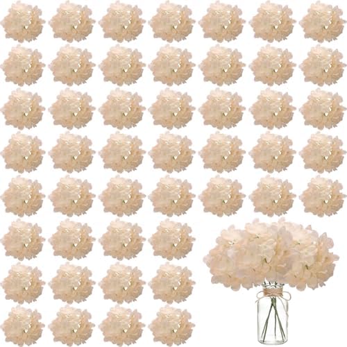 100PCS Artificial Hydrangea Flowers, Fake Flowers Silk Hydrangea Full Flowers Heads with Stems for Wedding Home Party Shop Baby Shower Decor (Apricot) by WEISPARK