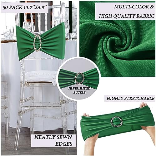 50 Pack Emerald Green Chair Sashes, Spandex Green Chair Bands Chair Bows Ties with Buckle Slider for Christmas Party Birthday Event Decorations - Image 6