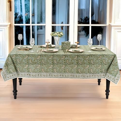 Ridhi Block Print Nostalgic Naturals Rectangle Cotton Tablecloth 140" x 72" Reusable Table Cover Decorative Everyday Use for Dining, Farmhouse, Home Gift for Spring, Easter, Valentine - Image 7