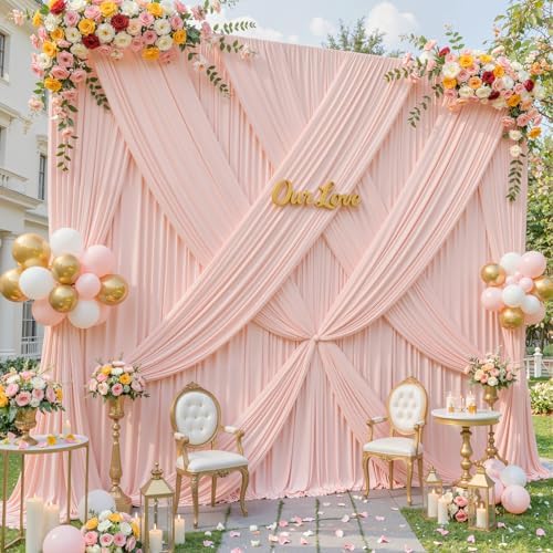 8 Panles Pale Pink Backdrop Curtains - Wrinkle Free Fabric Backdrop Curtain for Photoshoot,10ft Wedding Party Photo Backdrop Drapes for Birthday Baby Shower Photography Stage Background Decorations - Image 4