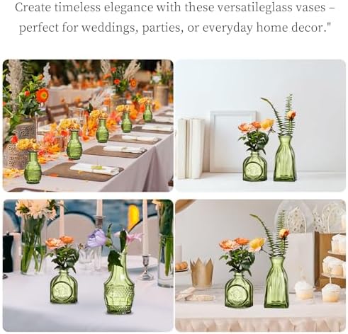 Glass Bud Vases Set of 64 - Green Assorted Small Mini Glass Vases for Flowers, Crystal Vintage Vase Set, Bulk Centerpieces for Table Décor, Wedding, Home and Events (Green, 64 Pcs) - Image 2