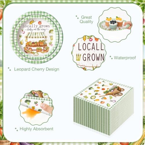 Ziliny 350 Pcs Locally Grown Baby Shower Party Supplies Baby Shower Party Decoration Vegetables Carts Stalls Baskets Market Tableware Set Disposable Plates Napkins Paper Cup Plastic Cutlery Serves 50 - Image 3