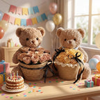 Shappy 6 Sets Bear Centerpieces for Baby Shower Wedding Bridal Decorations Party Table Centerpieces with Bears Straw Baskets Ribbon Pearl Chains for Birthday Gender Reveal Party Decoration Gifts - Image 3