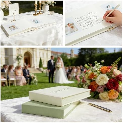Vienrose Wedding Guest Book Journal for Polaroid, Wedding Registry Must Haves Things with 32 Blank Pages and Thick Paper, Create Your Linen Photo Customizable Memory Album, Beige - Image 3