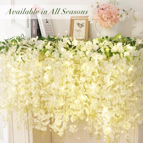 60 Pack White Wisteria Hanging Flowers, Fake Hanging Flowers for Decoration, Artificial Hanging Flowers, Vines for Bedroom, Flower Garland for Home, Party, Garden, Wall, Wedding Decoration(3.6 Ft/Pcs) - Image 4