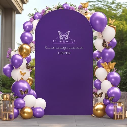 7.2FT Purple Arch Backdrop Cover - Polyester Fitted Wedding Arch Stand Covers Round Top Chiara Arch Backdrop Cover for Birthday Party Banquet Photo Background Decoration - Image 6