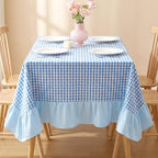Moukeren 120"x60" Ruffled Tablecloth Table Cover, Blue and White, Gingham - Image 5