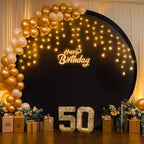 7.2 FT Black Round Backdrop Cover with Lights String for Circle Arch Stand Circle Backdrop Covers with LED Fairy Lights for Wedding Arch Baby Shower Birthday Party Photo Shoot Photography Background - Image 3