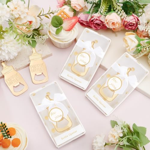 24PCS Golden Baby Bottle Openers for Baby Shower Favors Gifts, Baby Shower Decorations Souvenirs, Poppin Bottles Openers with Exquisite Gifts Box used for Guests Gender Reveal Party (24, white) - Image 4