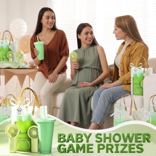 62Pcs Baby Shower Prizes for Guest Winners Handheld Fan Party Favor Set Thank You Gift with Plastic Tumbler,Notebooks,Hair Claw Gift Bags for Party Game Wedding Bridal Shower Favors (Green, 6 Sets) - Image 6