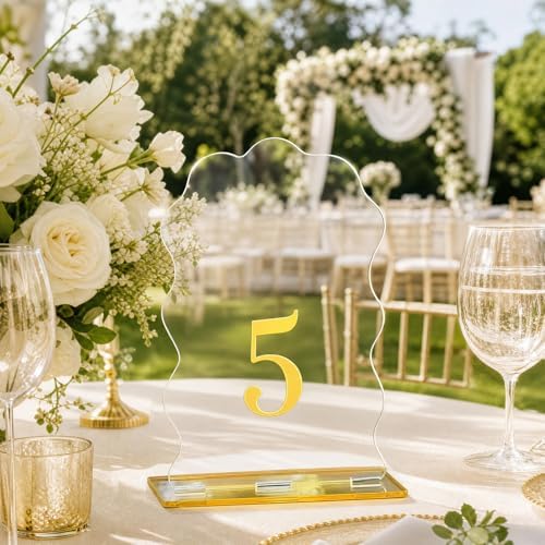 FOCHIER F Wedding Table Number 1-20 with Stand,Gold Arched Acrylic Sign with Holder for Wedding Reception,Centerpiece,Anniversary(Wave) - Image 5