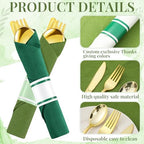 Lasnten 50 Pcs Pre-rolled Gold Cutlery Set with Napkins Green - Image 3