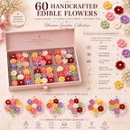 CONFECT Handmade Edible Gum Paste Flower Decorations – Celebration Blossom – 60 Piece Assorted Sugar Flower Set with Pearl Centers, Hand Cut Cake Flowers for Cakes, Cupcakes, Cookies & Desserts - Image 2