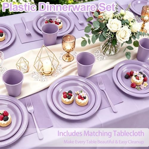 100 Guests Lavender Plastic Plates and Napkins Party Supplies for Birthday - Image 2