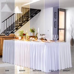 Wish Care White Table Clothes for Rectangle Tables 6ft, Wrinkle Resistant Fitted Table Cloth with Pleated Ruffle Skirts for Banquet Wedding Baby Shower Folding Table - Image 3