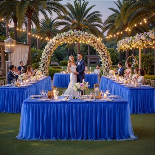 Royal Blue Tulle Tablecloth for 6 Foot Rectangular Tables 6ft Royal Blue Table Cloths Rectangle Wrinkle Free Table Cover with Skirt for Wedding Birthday Party Baby Shower Banquet Buffet Cake Cocktai - Image 2