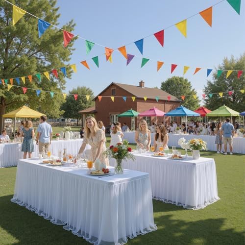 CO-AVE 2pack White Tulle Tablecloth for 6ft Rectangular Tables, 2-in-1 Elastic Stretch Spandex Cover with Tutu Ruffle Skirt, Wrinkle Free for Wedding, Birthday, Banquet, Buffet, Bridal Shower - Image 4