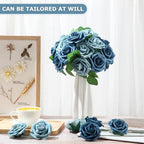 100 Pcs Artificial Rose Flowers, Blue Two Tone - Image 3
