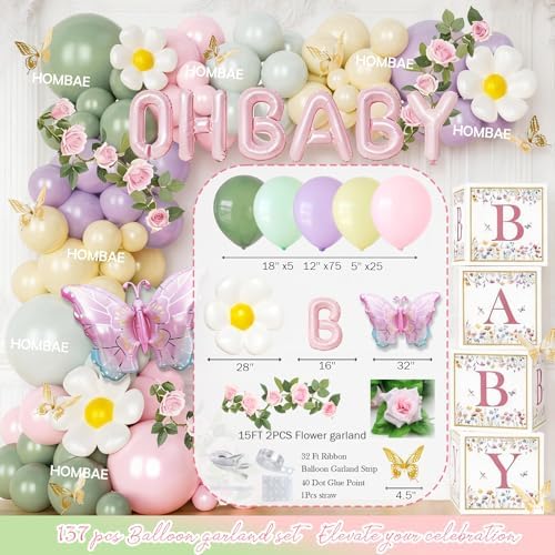 Hombae Baby in Bloom Baby Shower Decorations, 155PCs Spring Wildflower Party Supplies Wild Flower Decor for Girl with Floral Balloons Boxes, Banner, Backdrop, Tablecloth, Cake Cupcake Topper - Image 3