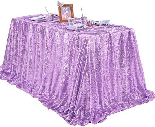 Lavender Mermaid Party Tablecloth Decorations: Glitter Sequin Fabric - Image 3