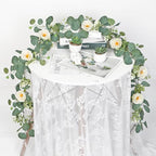 TOCHGREEN 2 Pack 13FT Artificial Eucalyptus Flower Garland with White Roses - Image 3