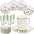 FillTouch 100 Sets Wildflower Floral Paper Tea Cups and Saucers Disposable Paper Tea Party Supplies 9 oz Cups with Handle and Saucer for Birthday Wedding Party Decorations by FillTouch