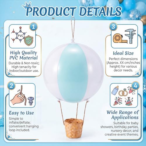 12 Sets 12" Hanging Hot Air Balloon Decortion, Blue - Image 4