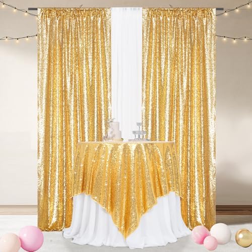 Poise3EHome Gold Sequin Tablecloth 90×90 Inch Square Sequin Fabric Table Cover Overlay for Baby Shower Birthday Party Wedding Christmas Holiday Cake Table Decoration - Image 5