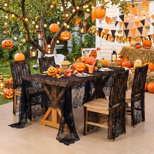 Lace Tablecloth 10FT Rectangle Wedding Overlay Black Halloween Fabric 2Pack - Image 7