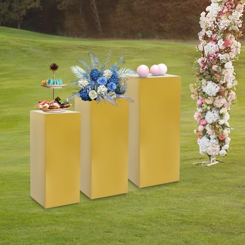 3PCS Square Gold Pedestal Stands for Party Metal Pedestal Display Stands Dessert Table Decoration Pillars Cake Pedestal Plant Stands for Party Birthday Wedding Props - Image 3