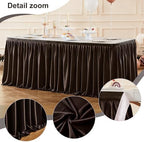 Brown Table Skirt for Rectangle Tables 17ft Desk Skirt for Teacher Desk Classroom Ruffle Polyester Fabric Desk Skirts for Bridal Baby Shower Birthday Party Graduation Banquet Wedding - Image 4