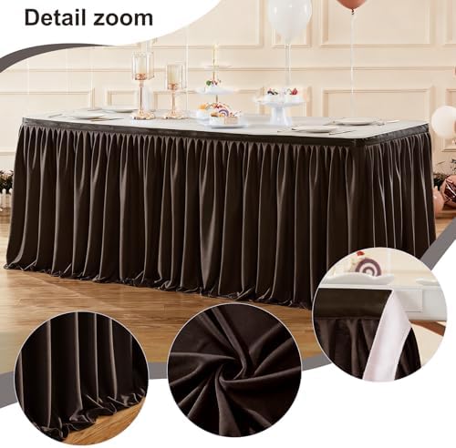 Brown Table Skirt for Rectangle Tables 17ft Desk Skirt for Teacher Desk Classroom Ruffle Polyester Fabric Desk Skirts for Bridal Baby Shower Birthday Party Graduation Banquet Wedding - Image 4