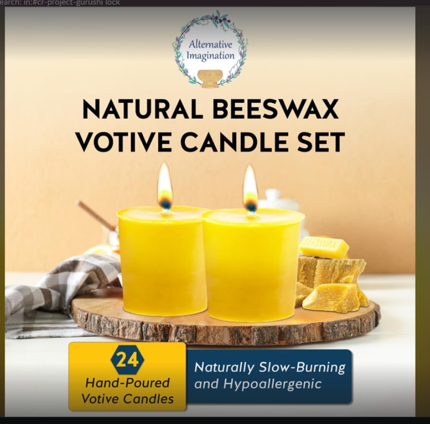 Alternative Imagination 100% Pure Natural Beeswax Votive Candles - 24 Pack - Hand-Poured - Unscented- Light Honey Aroma - 15 Hour Burn - Paraffin-Free, Long Lasting for Prayer, Meditation & Home Decor - Image 2