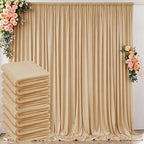 40 ft x 10 ft Wrinkle Free Champagne Backdrop Curtain for Parties, 8 Panels 10ft Polyester Champagne Photo Backdrop Drapes for Graduation Birthday Wedding Party Stage Curtains by Outpain