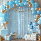 10x10ft Blue Tulle Backdrop Curtains with Lights String for Parties, Wrinkle Free Sheer Curtain Wedding Photo Backdop Drapes for Baby Shower Birthday Party Ceremony Photography Home Decorations - Image 6