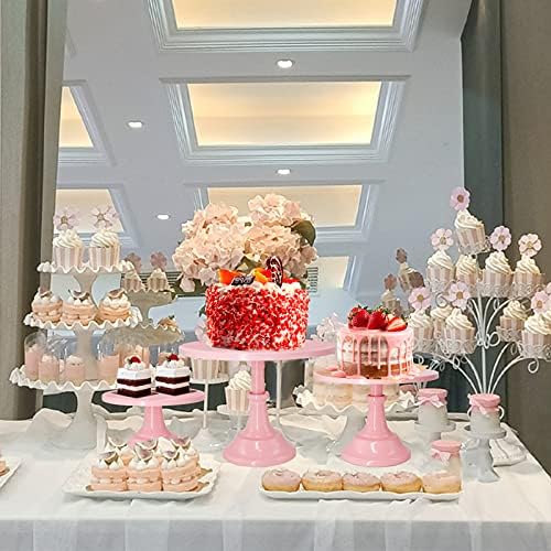 Set of 3 Pieces Cake Stands Iron Cake Holder Dessert Display Plate Serving Tray for Baby Shower Wedding Birthday Party (Pink) - Image 3