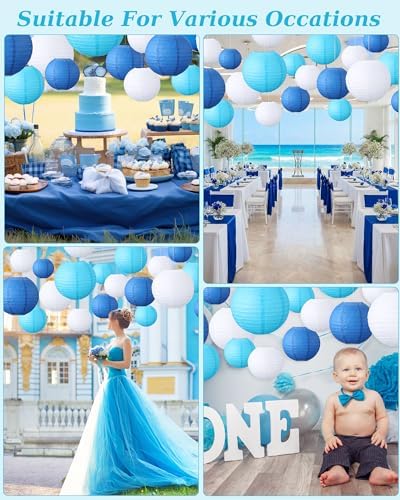 Treela 48 Pcs Paper Lanterns Party Decorations Round, Blue,White - Image 6