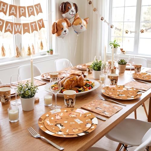 Ziliny 250 Pcs Dog Party Decorations Pet Paw Print Paper Plates Napkins and Cups Brown Puppy Theme Tableware for Doggy Birthday Baby Shower Party Serve 50 Guests - Image 5
