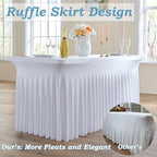 NSSONBEN 2 Pack White Spandex Tablecloth 6ft with Pleats Skirt, Wrinkle Free High Stretch Fitted Tablecloths for 6 Foot Rectangle Tables, Elastic Spandex Table Covers 6ft for Parties Weddings Banquet - Image 2