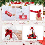 Cholemy 12 Pack 12x10x4 Christmas Gift Baskets Empty Bulk, Includes 12 Santa Cardboard Baskets with Handles, 12 Plastic Bags and 12 Bows, Cardboard Tray Large Gift Baskets Kit for Holiday - Image 4